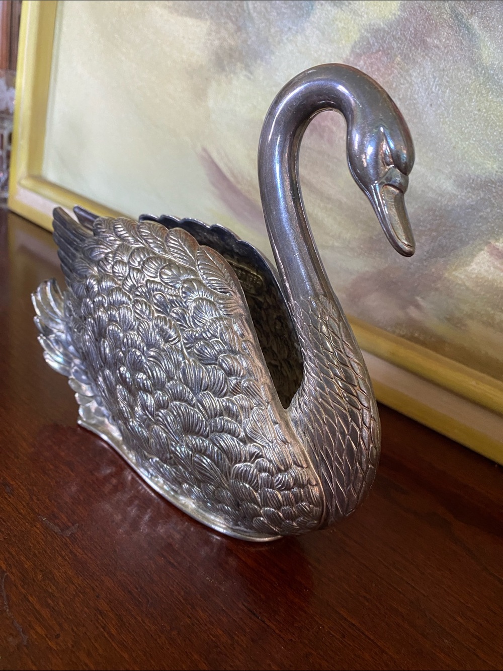 Vintage Napkin Holder Silver Swan 
Silver Plated Italy 1984 Rare Collectible